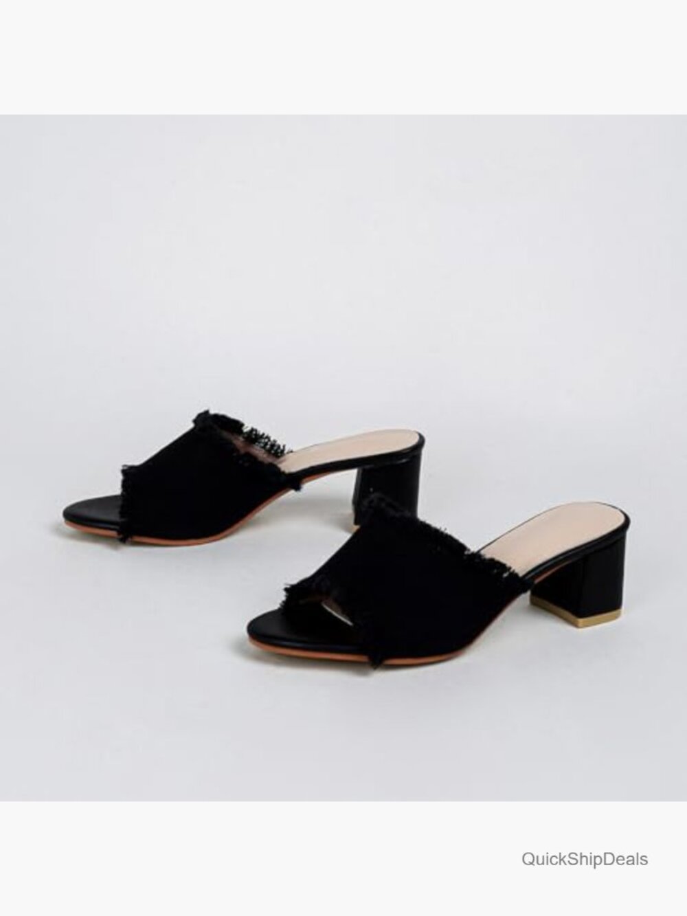 Linen Peep Toe Chunky Heel Mules Sandals Non-Slip for Work Dating - Picture 6 of 7